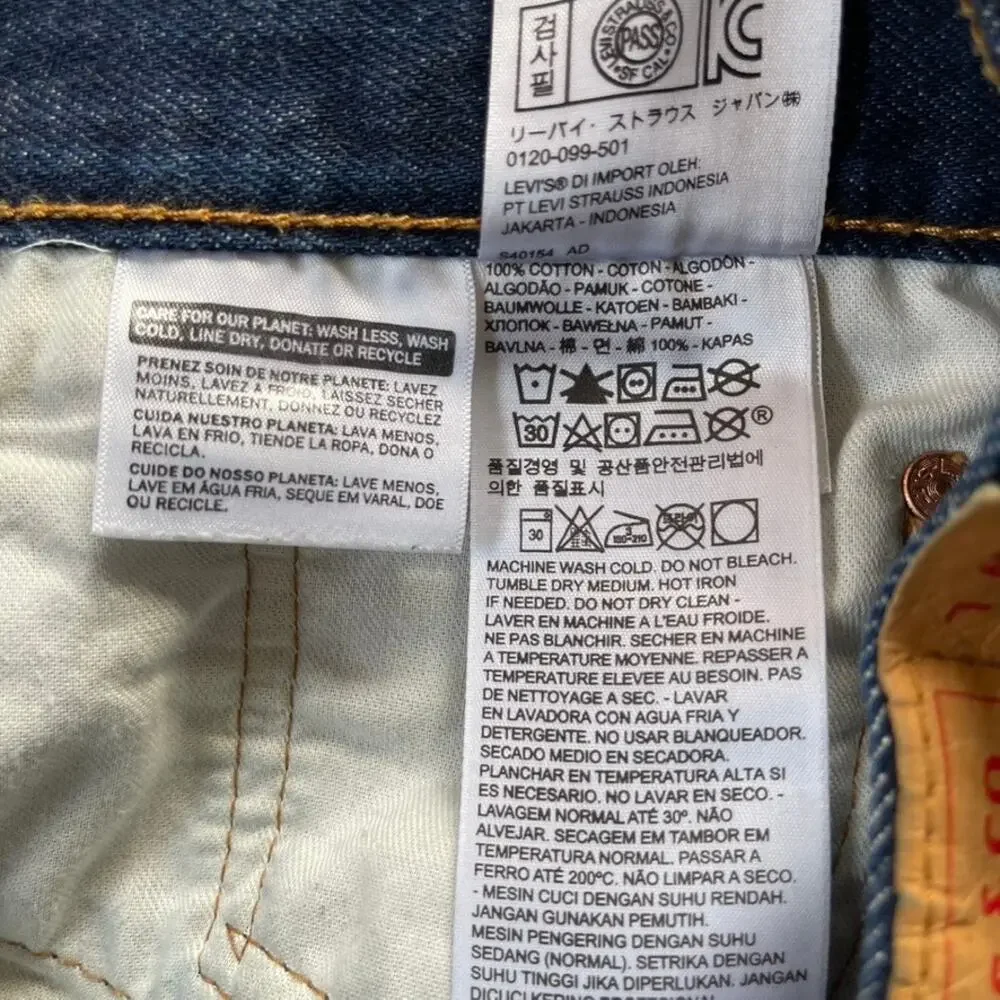 Levis 501 Dark Wash Button Fly Mens Rigid Denim Jeans Straight Leg W40 L32
